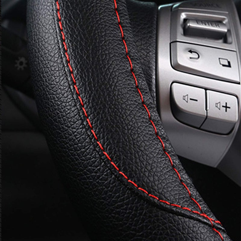 szttswamp Leather Car Steering Wheel Cover, Non-Slip Car Wheel Cover Protector Breathable Microfiber Leather Universal Fit for Most Cars(Black) - Image 4