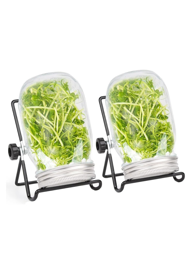KASTWAVE Sprouting Wide Mouth Jar with Steel Mesh Lids and Stands, 16oz Sprouter Jars, for Broccoli Beans Microgreens Sprouts (2 Pack) - Image 1