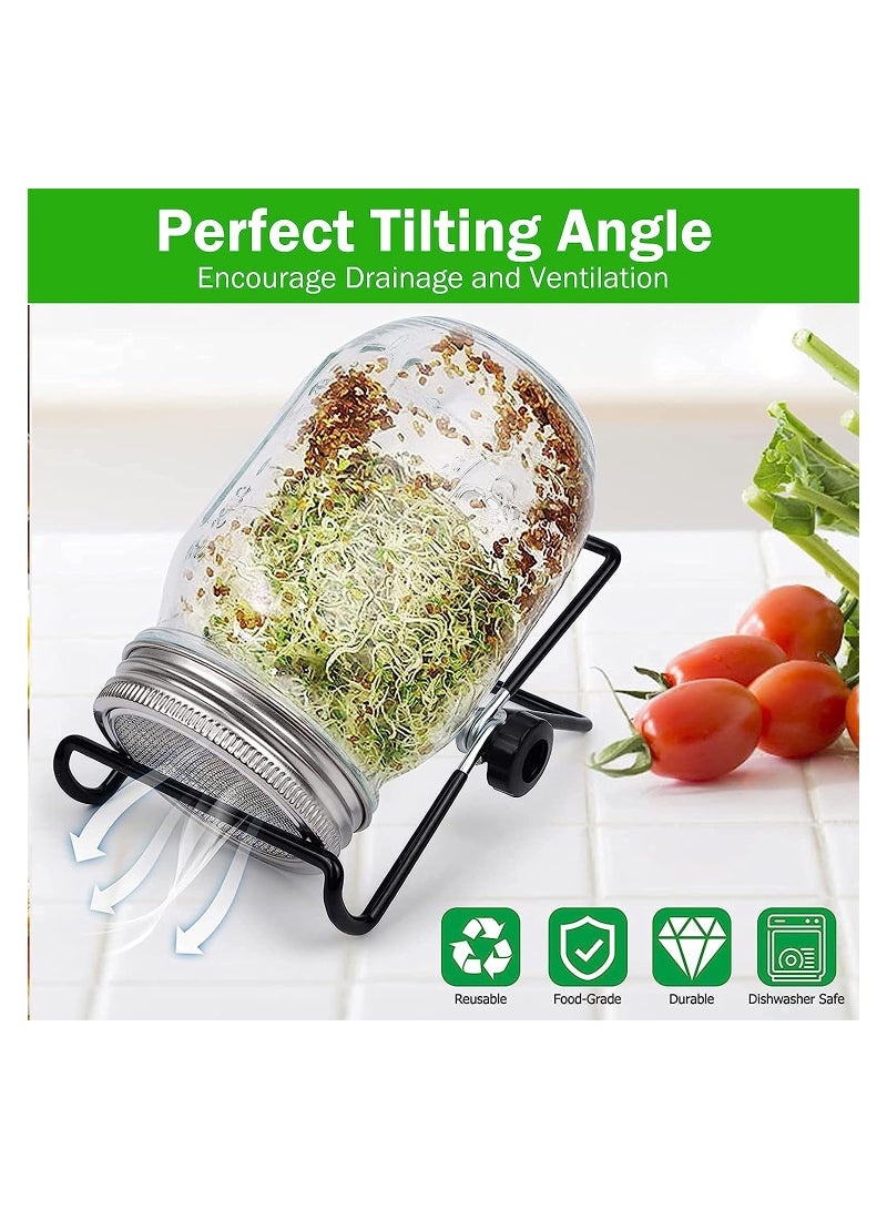 KASTWAVE Sprouting Wide Mouth Jar with Steel Mesh Lids and Stands, 16oz Sprouter Jars, for Broccoli Beans Microgreens Sprouts (2 Pack) - Image 5