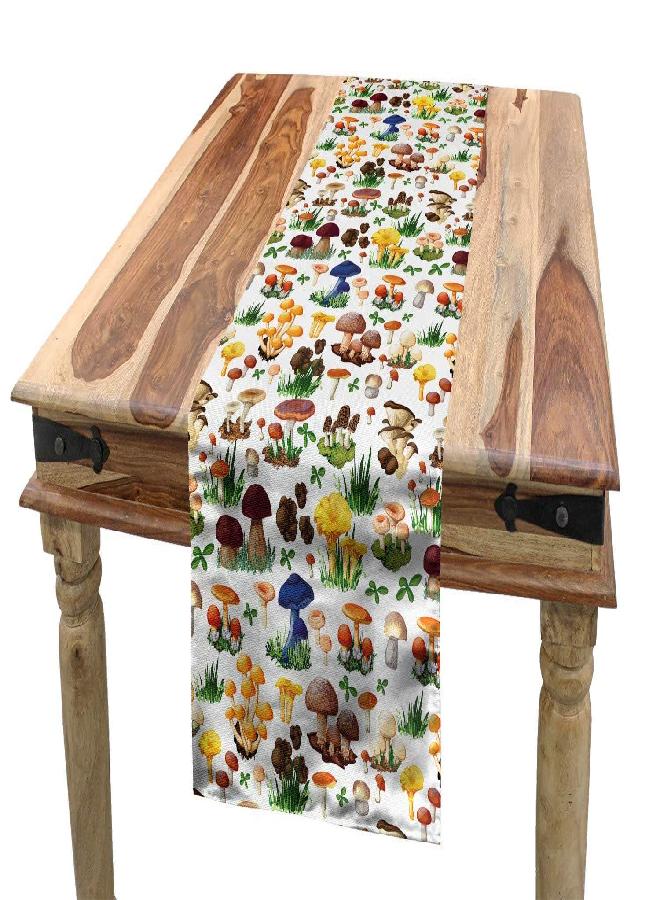 Ambesonne Mushroom Table Runner, Pattern of Mushrooms Wild Species Natural Food Garden Theme Exotic Wilderness Art, Dining Room Kitchen Rectangular Runner, 16" X 90", Multicolor - Image 3