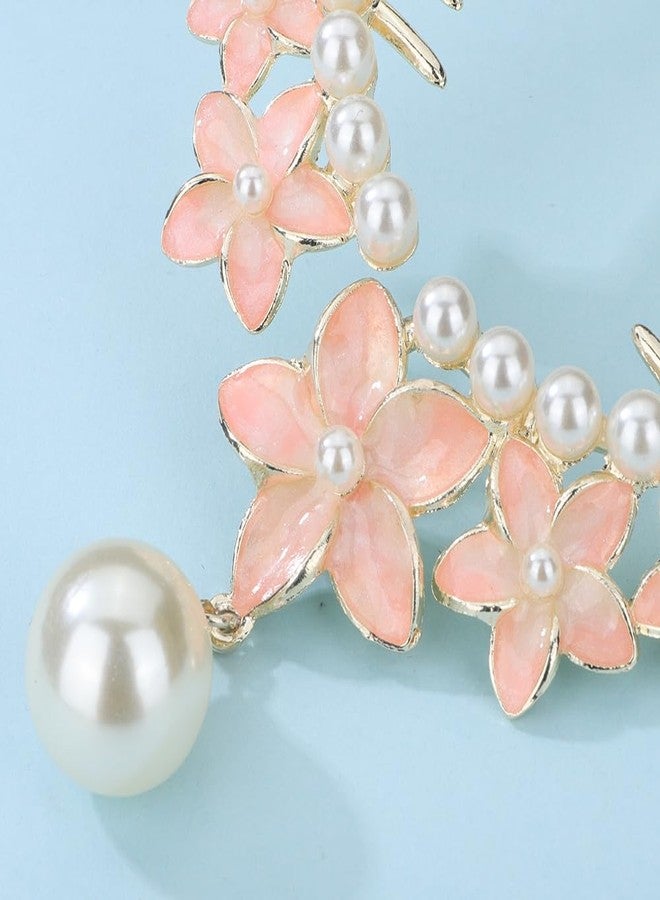 Jumwrit Pearl Flower Ponytail Buckle Hair Clip Strong Hold Gold Metal Bun Claw Clip Floral Tassel Hair Barrette Cuff Hairpin Fashion Hair Styling Accessories for Women Girls (Pink) - Image 5