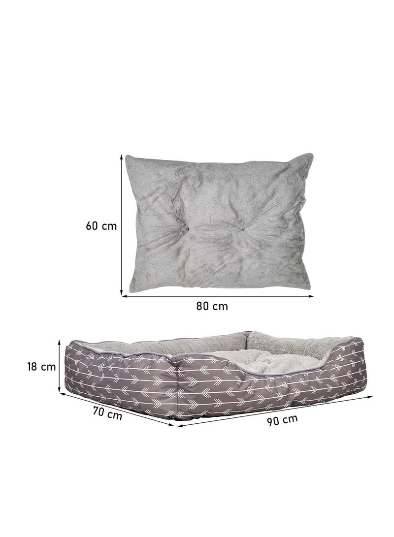 أن ان سي بيتس سرير للكلاب مصنوع من قماش مخملي ناعم، ووسادة قابلة للإزالة، وقاعدة غير قابلة للانزلاق، سرير مريح وجيد التهوية للحيوانات الأليفة للسلالات المتوسطة إلى الكبيرة، قابل للغسل في الغسالة 90 سم (رمادي) - Image 2