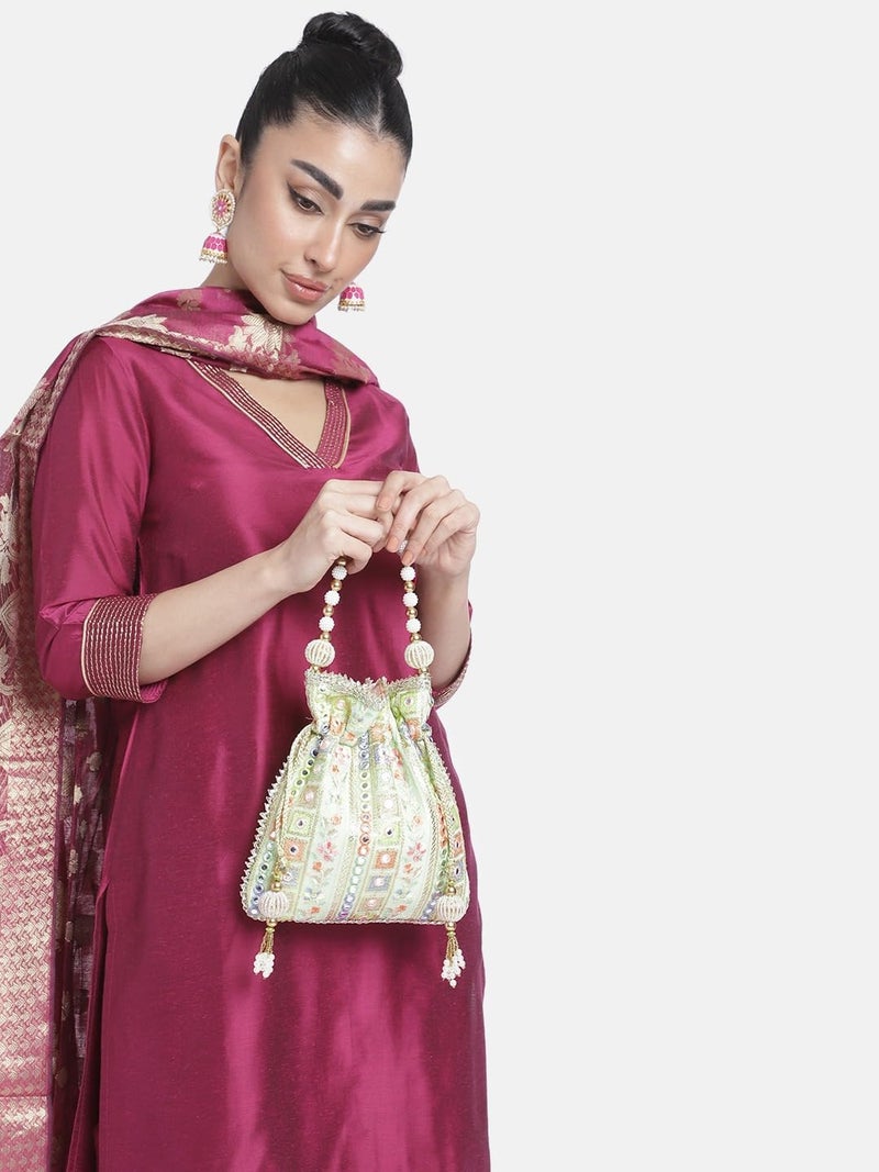 Peora Potli Bags for Women Evening Bag Clutch Ethnic Bride Purse with Drawstring (P53MNT), Green - Image 4