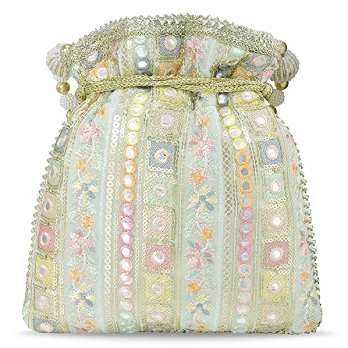 Peora Potli Bags for Women Evening Bag Clutch Ethnic Bride Purse with Drawstring (P53MNT), Green - Image 5