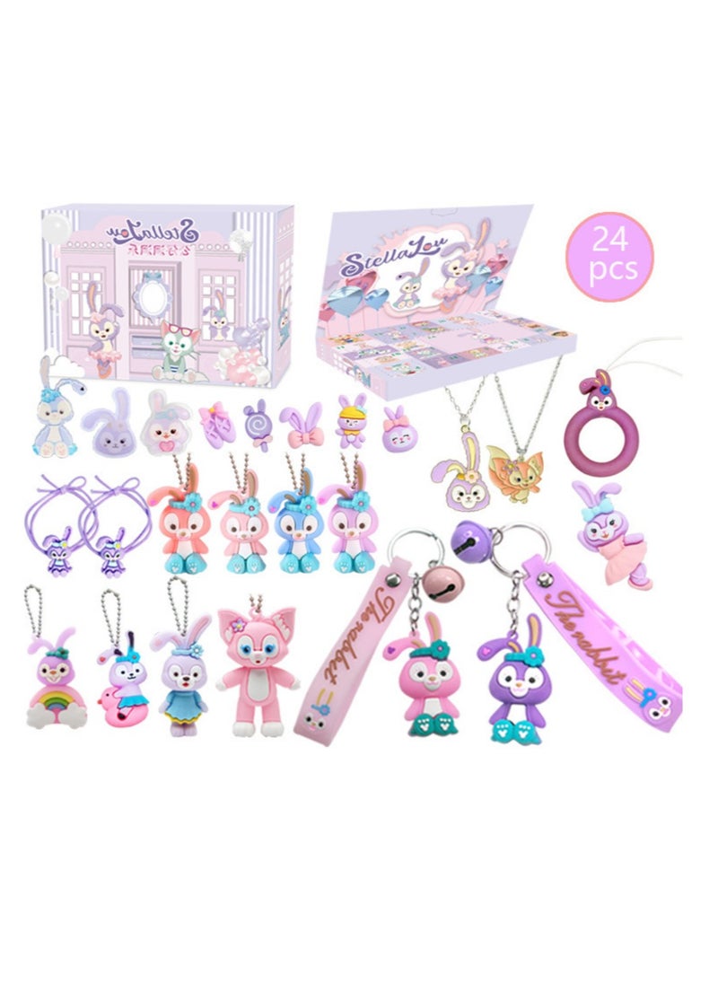 CityRiya-Long - Christmas blind box hole music, including keychains, StellaLou cartoon characters, rings, hairbands and party toy decoration accessories, Christmas countdown calendar gifts, suitable for boys, girls and children (StellaLou) - Image 1