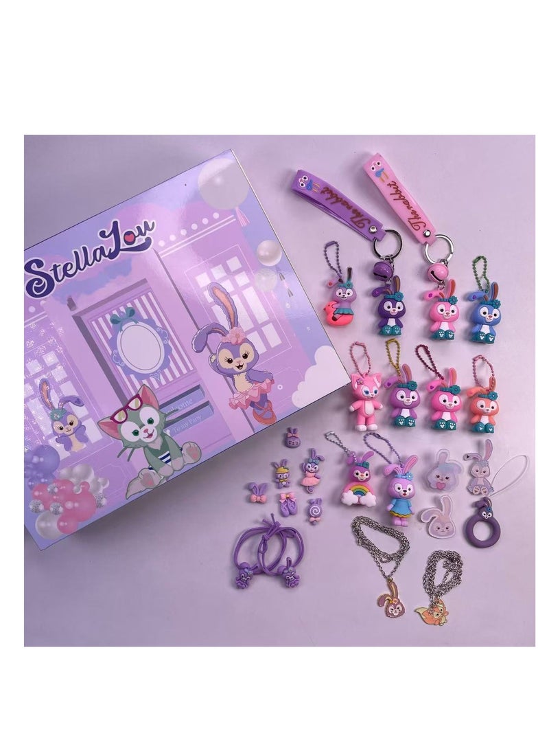 CityRiya-Long - Christmas blind box hole music, including keychains, StellaLou cartoon characters, rings, hairbands and party toy decoration accessories, Christmas countdown calendar gifts, suitable for boys, girls and children (StellaLou) - Image 1