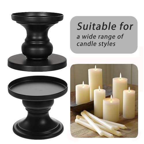 Cagzzee Matte Black Iron Pillar Candle Holders Set of 2 Candlestick Holders Metal Candle Holder for Pillar Taper Table Mantle Fireplace Farmhouse Home Decor - Image 3