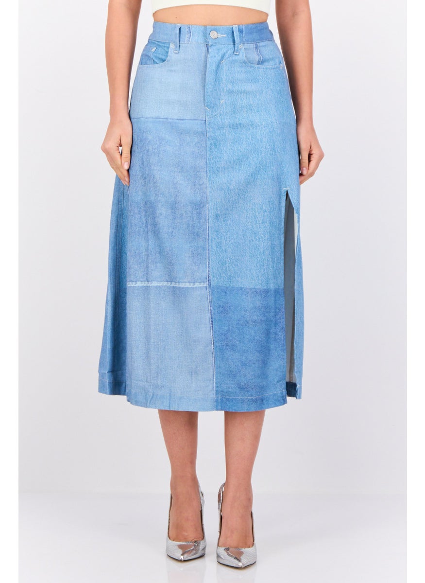 ESPRIT Women Washed Denim Midi Skirts, Light Blue  - Image 1