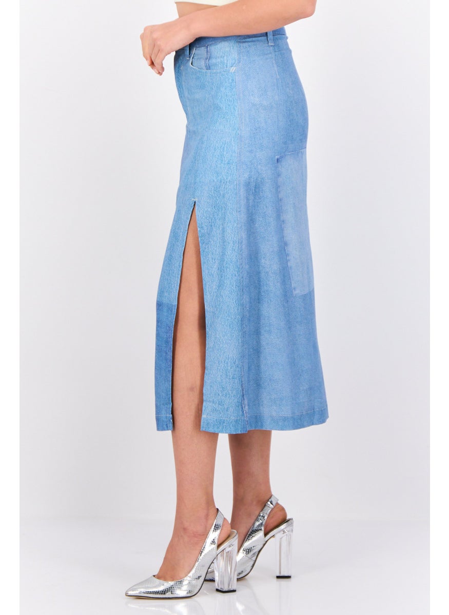 ESPRIT Women Washed Denim Midi Skirts, Light Blue  - Image 4