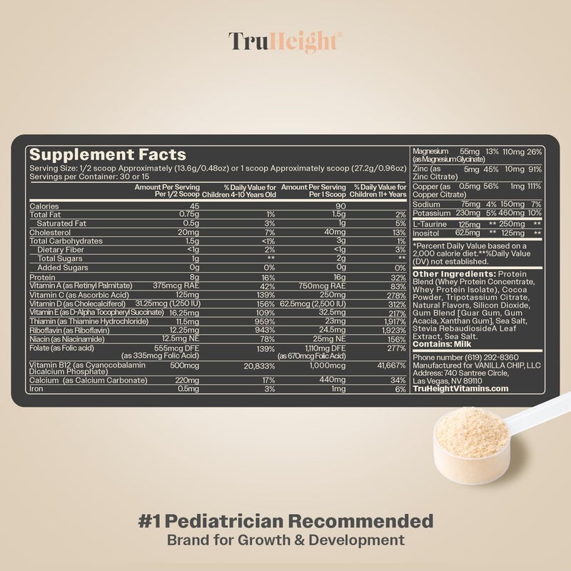 TruHeight Growth Protein Shake (Vanilla Ice Cream Flavor, Whey) Tall Nutrition for Natural Growth & Development - Protein Powder for Kids & Teens, Weight Gain Drinks - Picky Eater Vitamin, Ages 4+ - Image 5