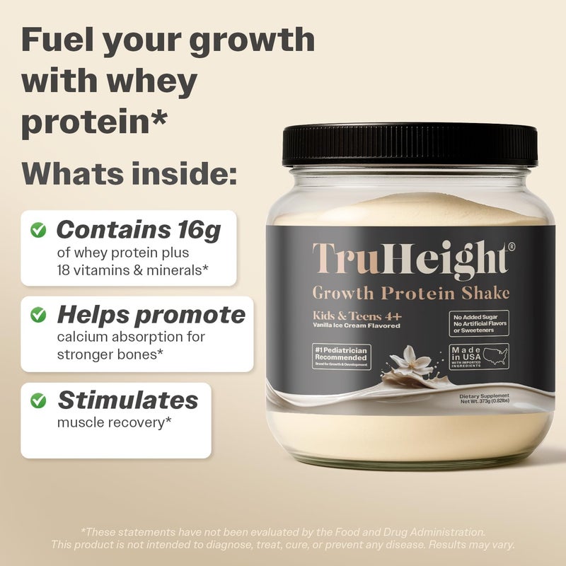 TruHeight Growth Protein Shake (Vanilla Ice Cream Flavor, Whey) Tall Nutrition for Natural Growth & Development - Protein Powder for Kids & Teens, Weight Gain Drinks - Picky Eater Vitamin, Ages 4+ - Image 4