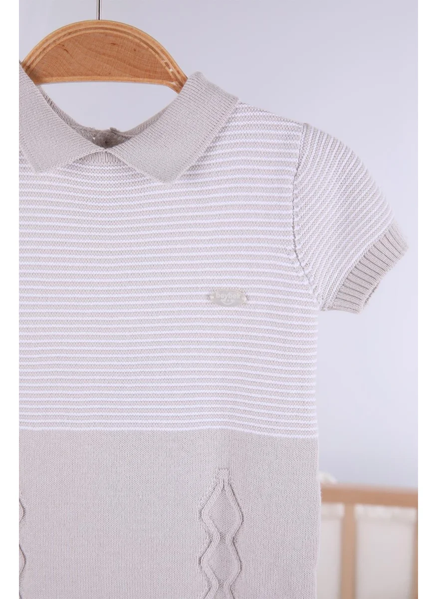 Beybek Short Sleeve Striped Baby Boy Summer Knitwear Jumpsuit 5502