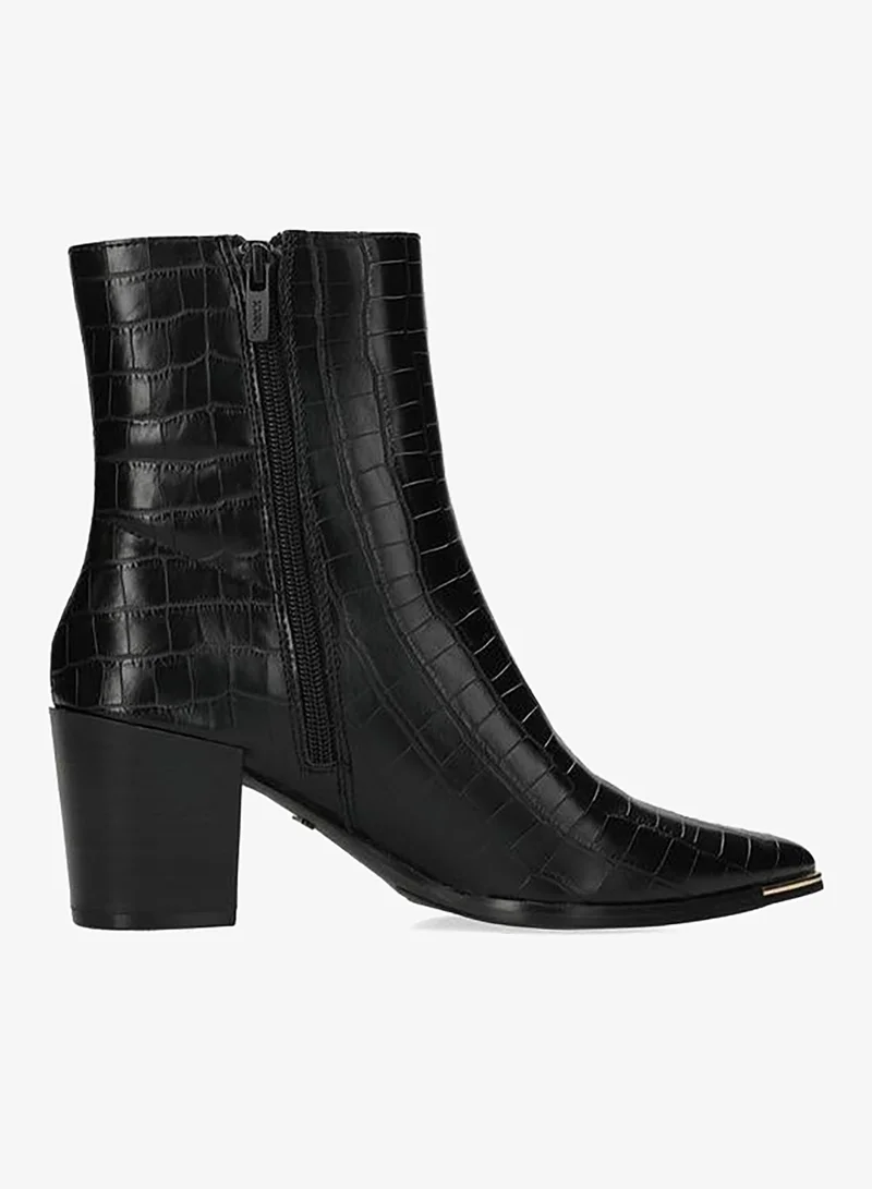 MEXX BLACK Textured Ankle Boots with Block Heels and Zip Closure for Women | Best Price UAE