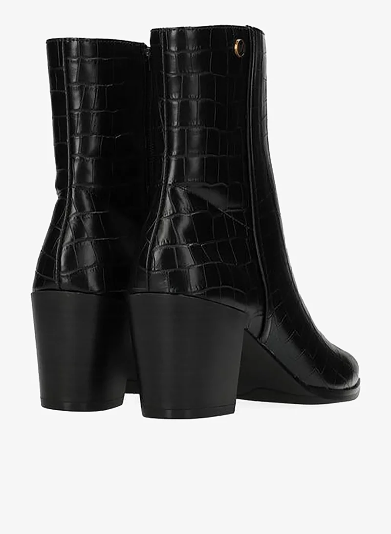 MEXX BLACK Textured Ankle Boots with Block Heels and Zip Closure for Women | Best Price UAE
