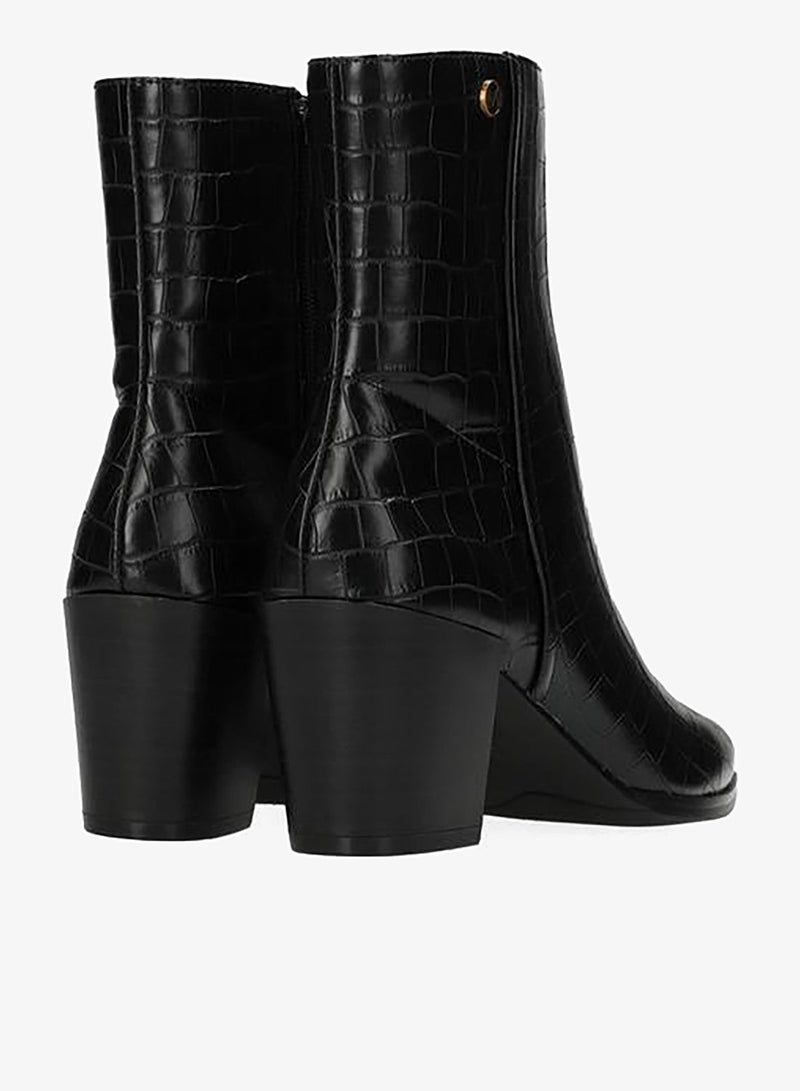 MEXX Textured Ankle Boots with Block Heels and Zip Closure - Image 3