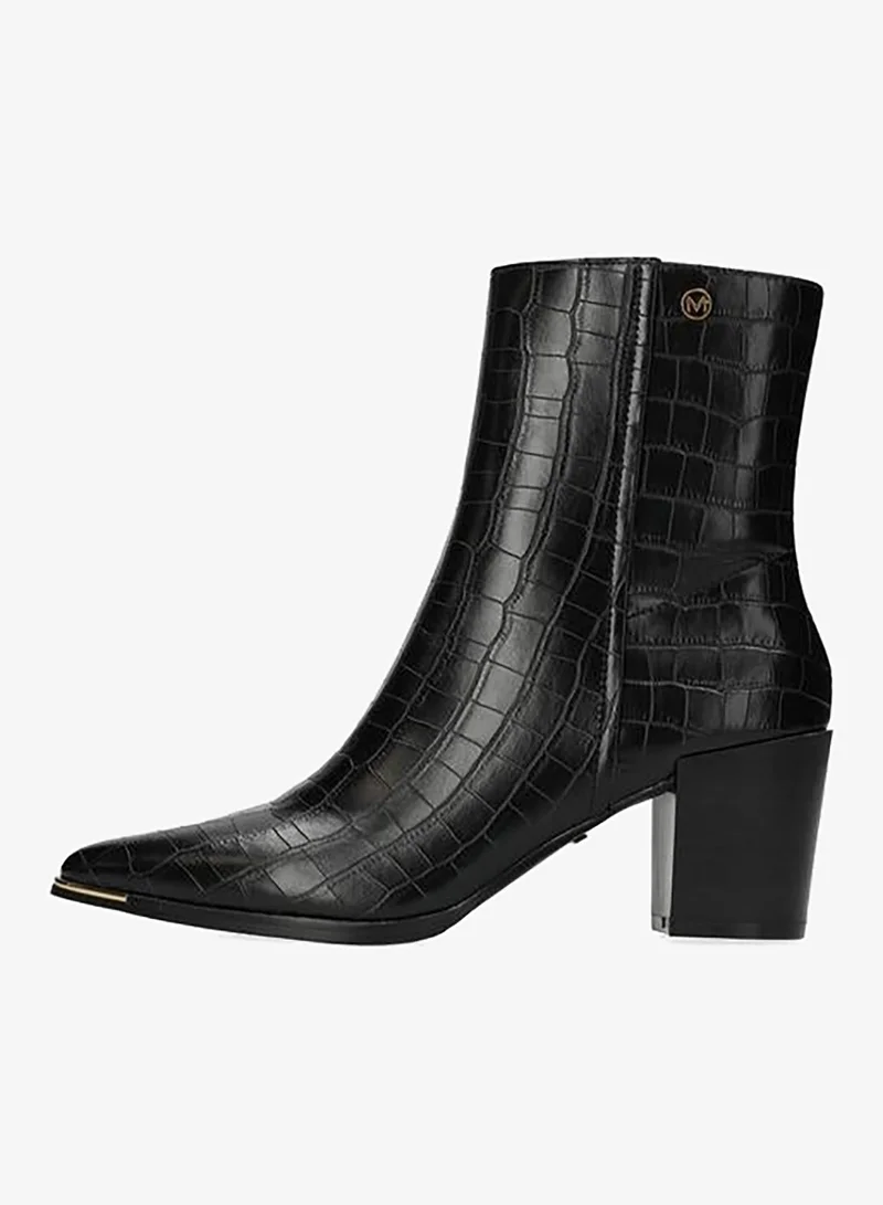 MEXX BLACK Textured Ankle Boots with Block Heels and Zip Closure for Women | Best Price UAE