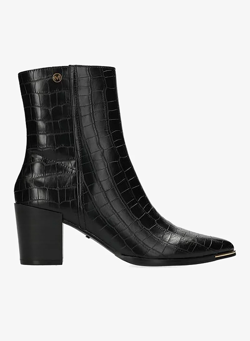 Textured Ankle Boots with Block Heels and Zip Closure