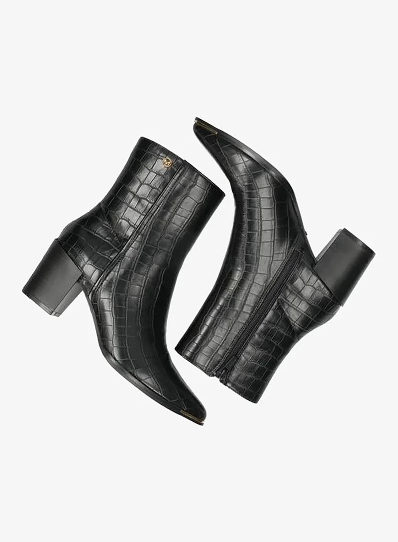 MEXX BLACK Textured Ankle Boots with Block Heels and Zip Closure for Women | Best Price UAE