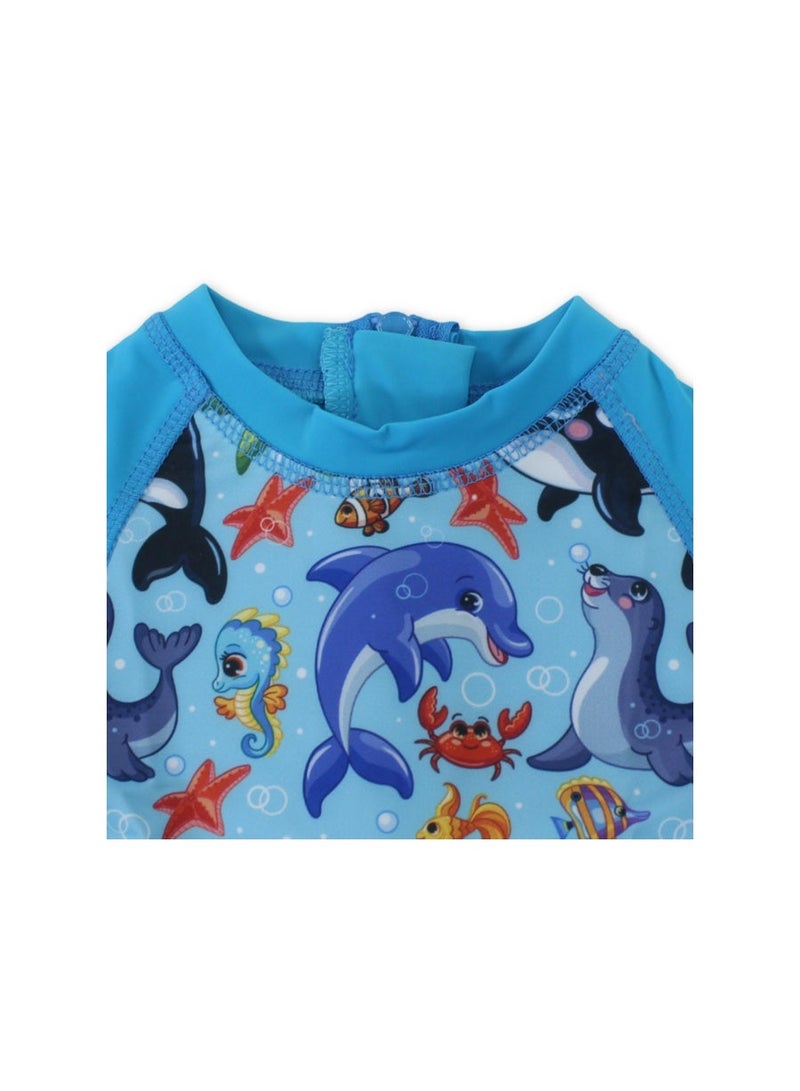 I.Wear Baby Boys Sunsuit One-Piece – Turquoise with Marine Creatures Print - Image 3