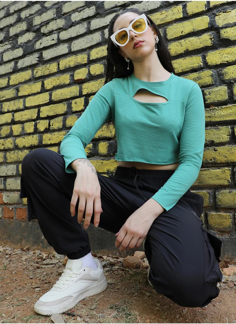 PINACOLADA Women's Aqua Green Cutout Crop Top