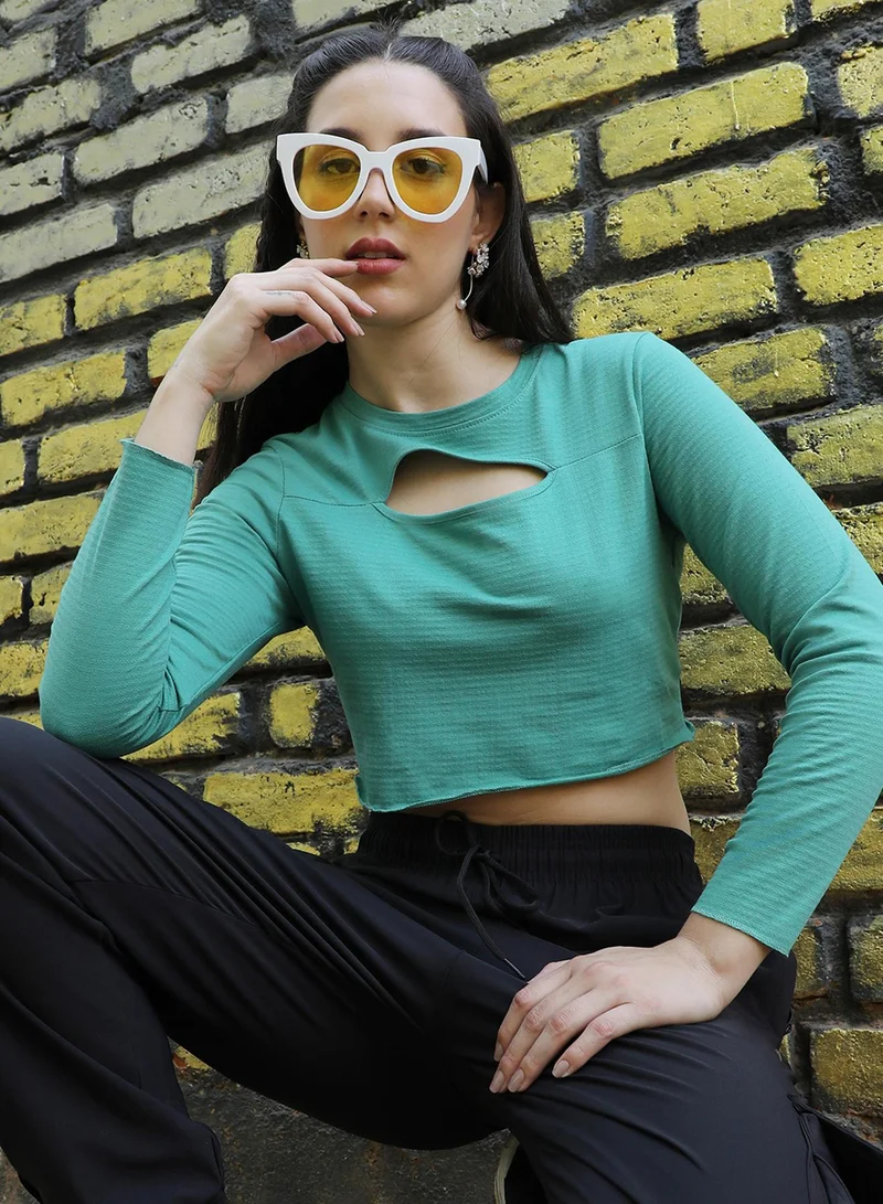 PINACOLADA Women's Aqua Green Cutout Crop Top