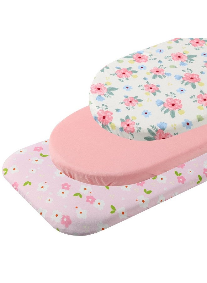 Onacosht Bassinet Sheets Set 3 Pack for Baby Girl, Stretchy Soft Jersey Knitted Fitted Sheet Universal for Oval Rectangle and Hourglass Bassinet Mattress, Pink Floral - Image 1