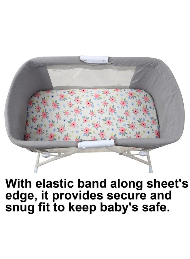 Onacosht Bassinet Sheets Set 3 Pack for Baby Girl, Stretchy Soft Jersey Knitted Fitted Sheet Universal for Oval Rectangle and Hourglass Bassinet Mattress, Pink Floral - Image 4