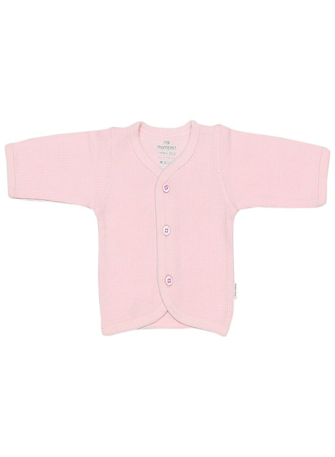 aRIC Moms Pet Unisex Baby Full Sleeves Front Open Thermal Set| Thermal Sets for Infants for Winter | Thermal Top and Bottom Set for Baby Boys and Girls in Pastel Shades (Light Pink, 6-9 Months) - Image 2