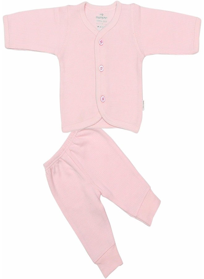 aRIC Moms Pet Unisex Baby Full Sleeves Front Open Thermal Set| Thermal Sets for Infants for Winter | Thermal Top and Bottom Set for Baby Boys and Girls in Pastel Shades (Light Pink, 6-9 Months) - Image 1