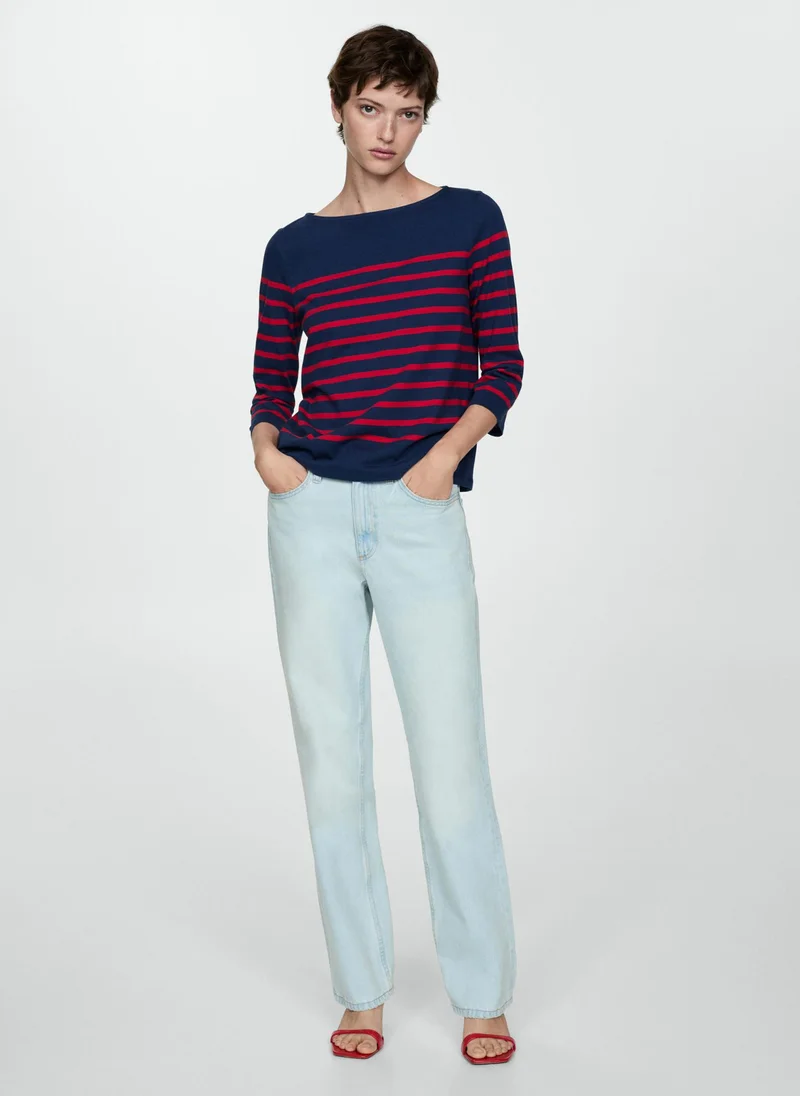 مانجو Striped Boat Neck T-Shirt