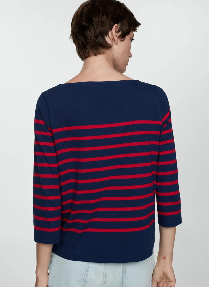 مانجو Striped Boat Neck T-Shirt