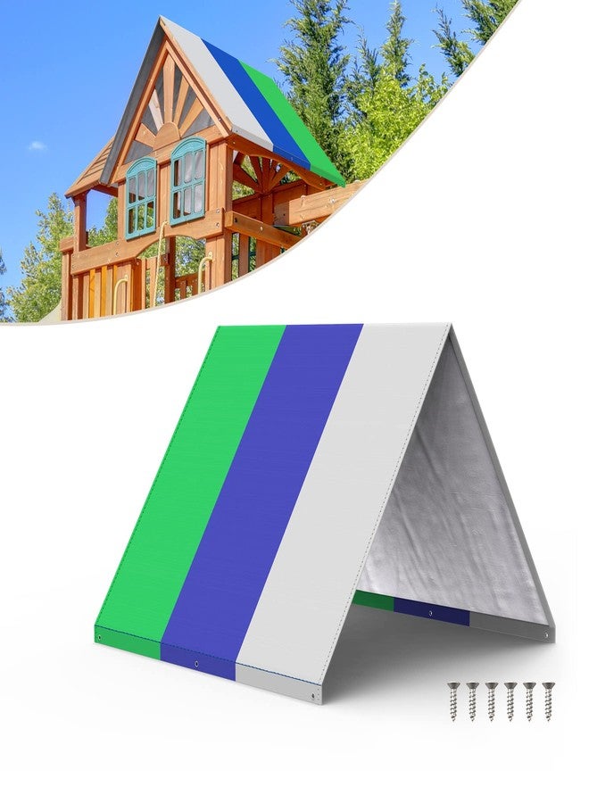 Flehomo Swing Set Replacement Tarp, 52 x 90 Inches Kids Playground Roof Canopy, Waterproof & UV Protection Playset Tarp Replacement (Green Blue Gray) - Image 1