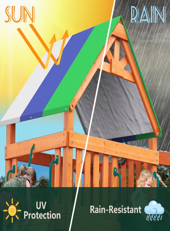 Flehomo Swing Set Replacement Tarp, 52 x 90 Inches Kids Playground Roof Canopy, Waterproof & UV Protection Playset Tarp Replacement (Green Blue Gray) - Image 4
