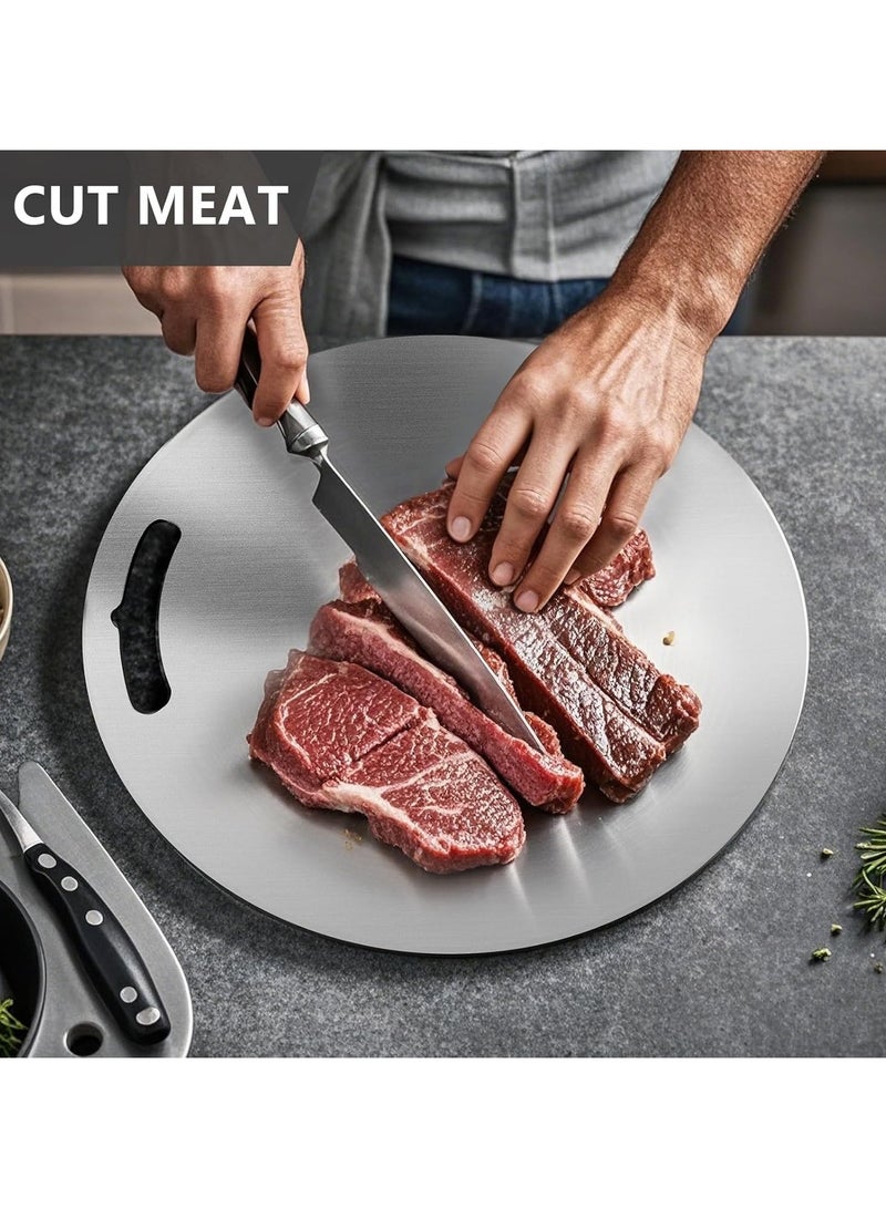 YQbest Stainless Steel Cutting Board,Round SUS 304 Stainless Steel Cutting Board for Kitchen, Double-sided Food-grade Cutting Board for Pizza,Meat, Fruits And Vegetables,35CM Diameter 1.5mm thick  - Image 3