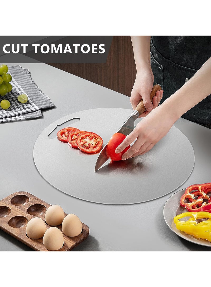 YQbest Stainless Steel Cutting Board,Round SUS 304 Stainless Steel Cutting Board for Kitchen, Double-sided Food-grade Cutting Board for Pizza,Meat, Fruits And Vegetables,35CM Diameter 1.5mm thick  - Image 2