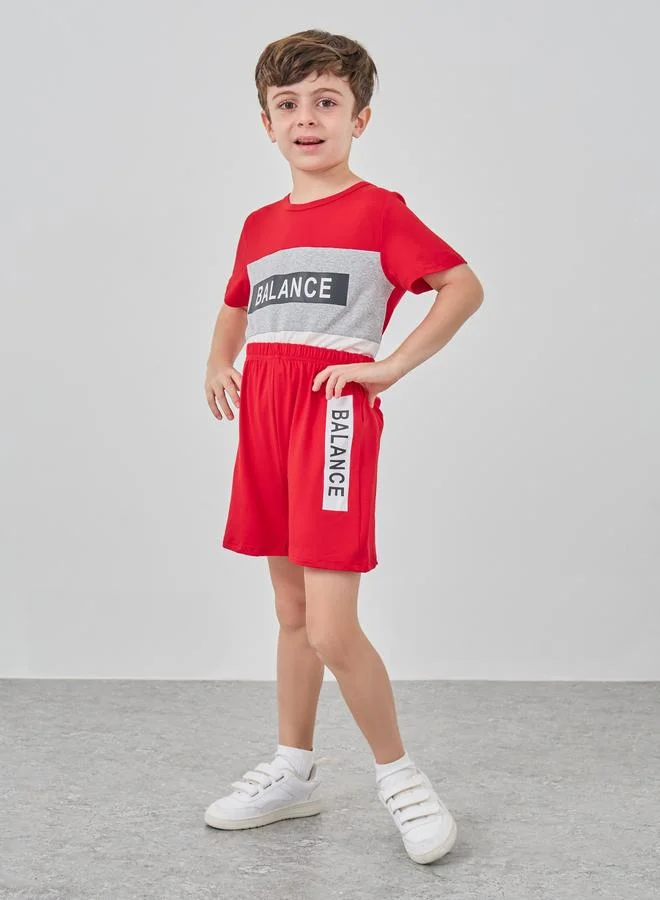 Take Two Take Two Color Block Slogan Print T-Shirt and Shorts Set