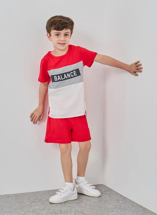 Take Two Take Two Color Block Slogan Print T-Shirt and Shorts Set