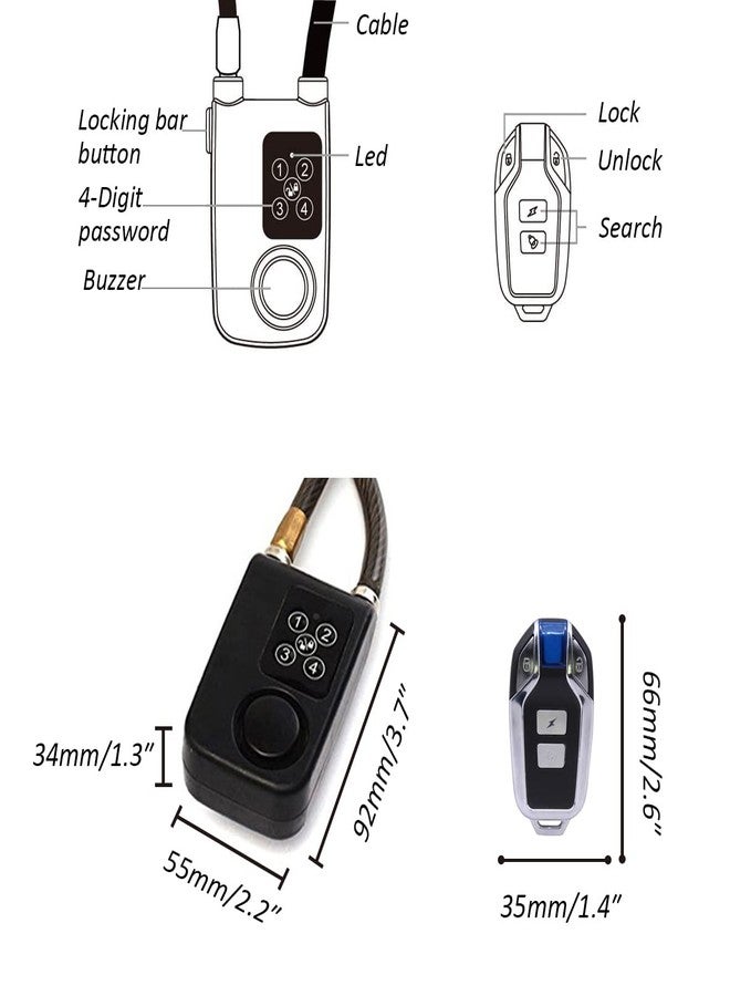 Mengshen Bike Lock with Remote Control, Anti-Theft Vibration Alarm with 31 Inch Cable Length, IP55 Waterproof for Bicycle Motorcycle Door Fence Gate Scooter Baby Stroller (Black) - Image 4