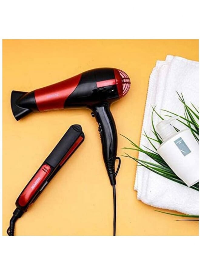 GEEPAS Hair Dryer & Straightener Combo Red - Image 1