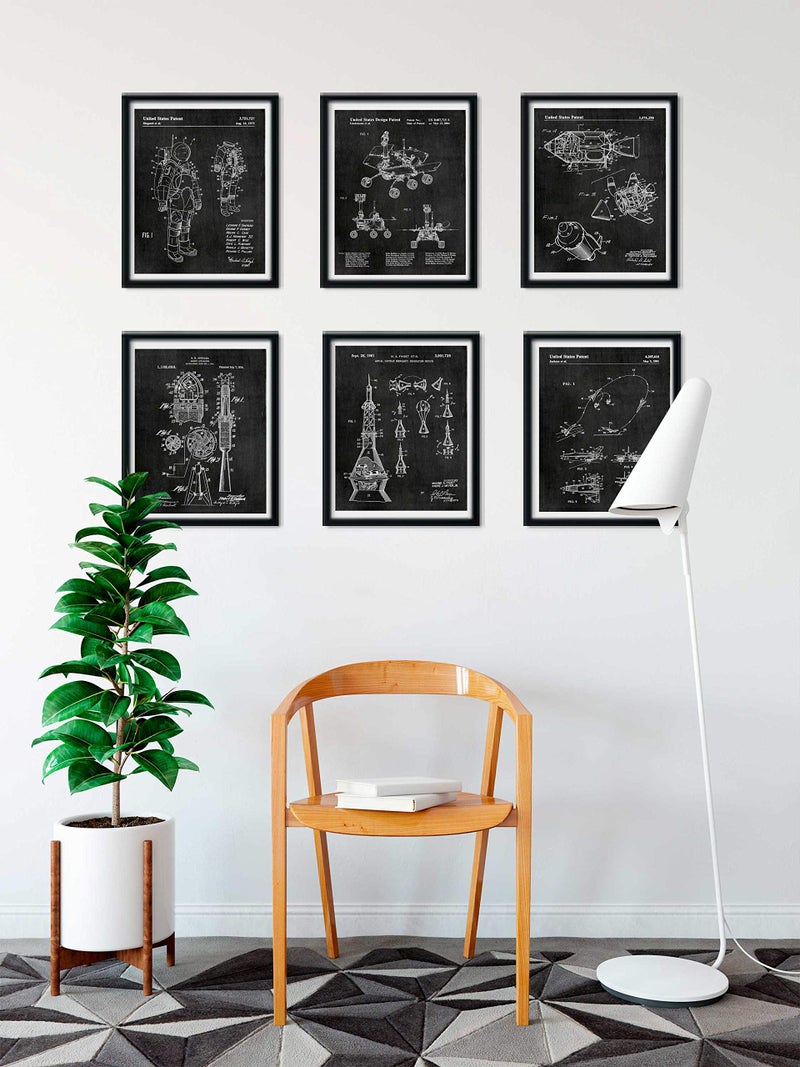 ArtCantHurtU Space Decor Gifts - Outer Space Themed Bedroom Decorations - 6 (8x10 inch) UNFRAMED Wall Art Prints - Astronaut Geek Aerospace Engineering Science Lovers - Kids Room Patent Blueprint NASA - Image 2