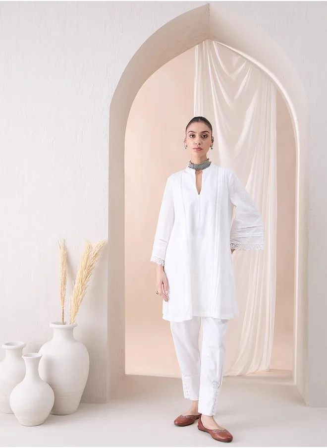 فيميلا Textured Dobby Lace Detail Kurta with Pleated Pant Co-Ords