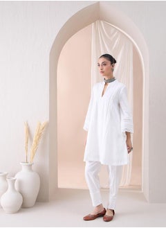 Femmella Textured Dobby Lace Detail Kurta with Pleated Pant Co-Ords by Styli  - Image 3
