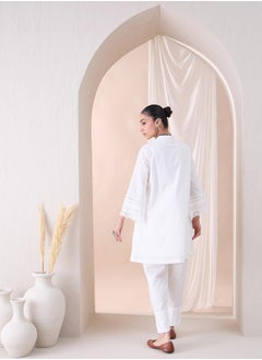 Femmella Textured Dobby Lace Detail Kurta with Pleated Pant Co-Ords by Styli  - Image 2