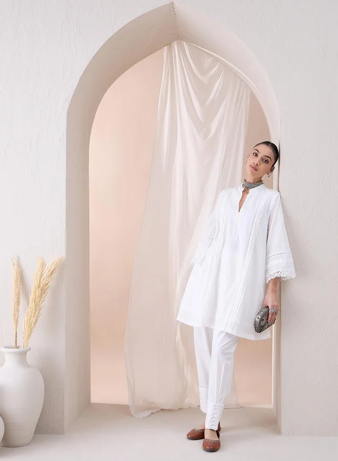 Femmella Femmella Textured Dobby Lace Detail Kurta with Pleated Pant Co-Ords