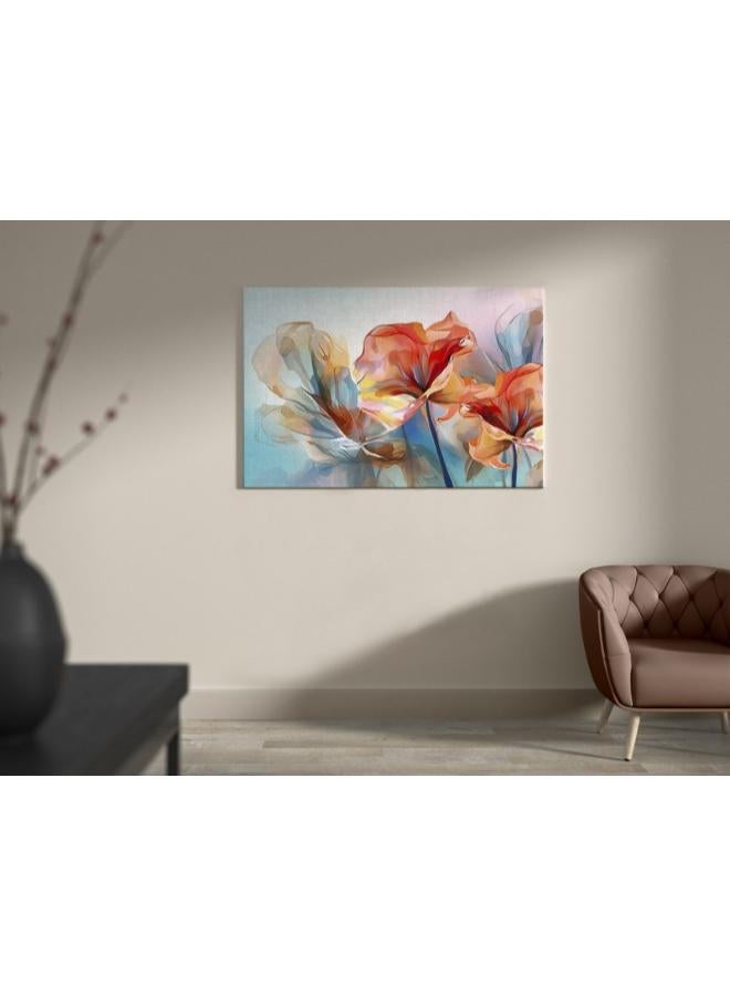 هوم جاليري لوحة فنية جدارية من القماش مطبوعة بثلاثة زهور ملونة مقاس - Image 4