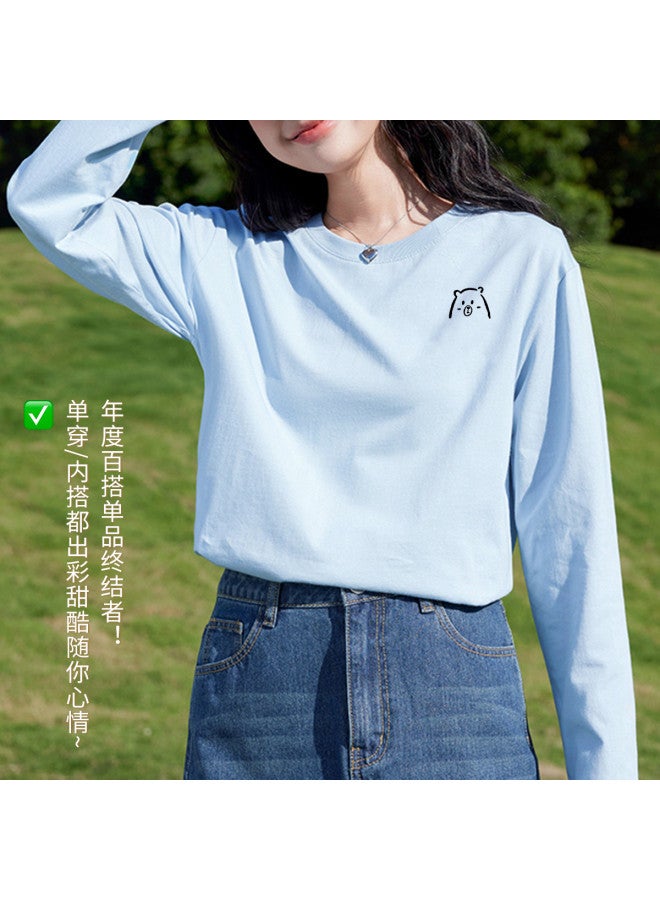 LANG SHA Women'S Long Sleeve Round Neck T-Shirt Versatile Solid Color Print Base Layer Top T-Shirt Women - Image 4