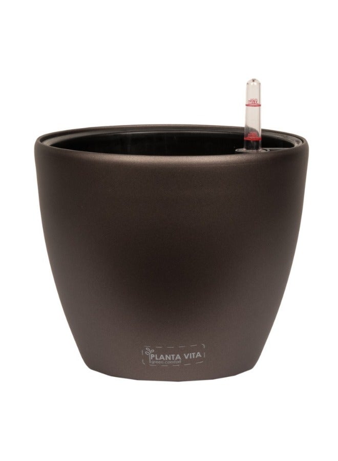 Gulf Flowers Gulf Flowers PLANTA VITA Round Silk Espresso Self-Watering Plant Pot – Innovative Home Planter 