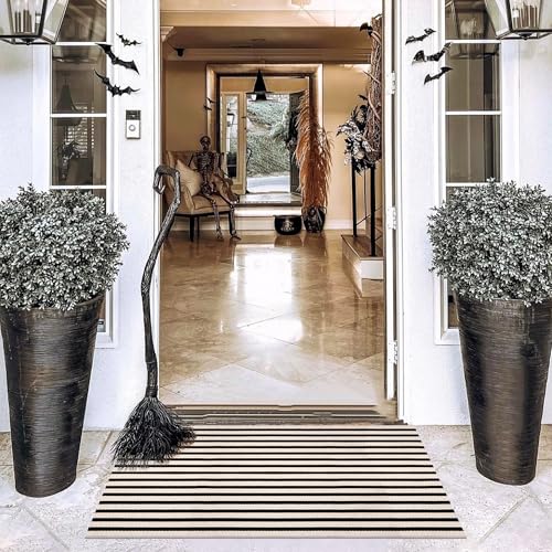 Fallovea Black and White Striped Rugs 28x43 Inches Outdoor Front Porch Doormat Cotton HandWoven Farmhouse Layered Door Mats for Front Porch Patio Entryway Laundry Room - Image 3