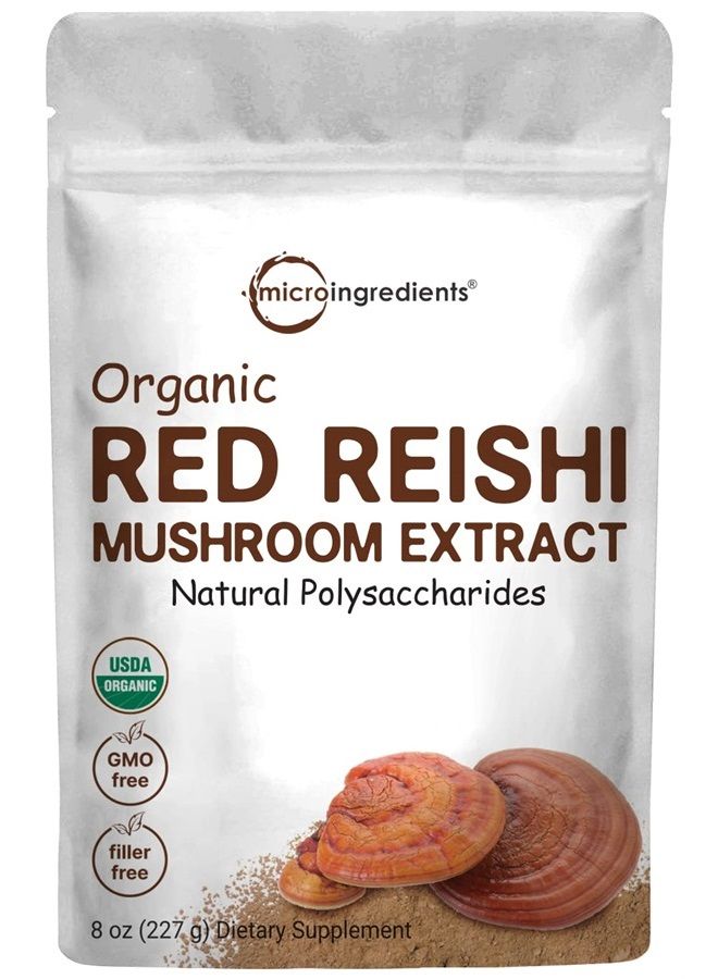 Micro Ingredients Sustainably US Grown, Organic Reishi Mushroom Powder, 8 Ounce, Pure Reishi Supplement 100:1 Extract, Retains Active Polysaccharides, Supports Longevity, Immune System & Antioxidant - Image 1