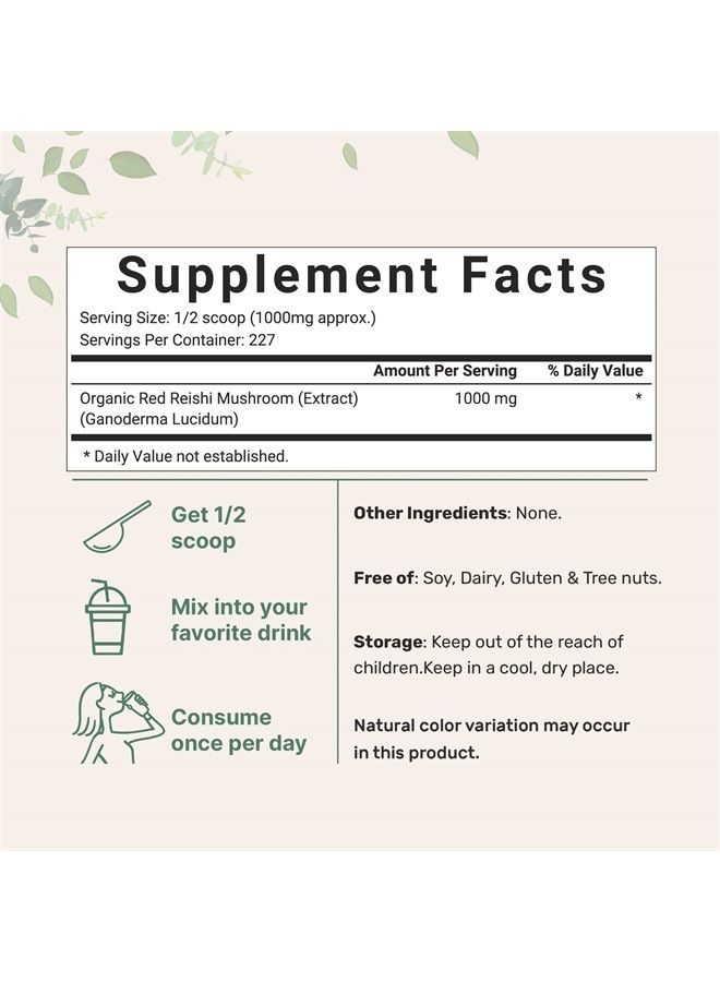 Micro Ingredients Sustainably US Grown, Organic Reishi Mushroom Powder, 8 Ounce, Pure Reishi Supplement 100:1 Extract, Retains Active Polysaccharides, Supports Longevity, Immune System & Antioxidant - Image 2